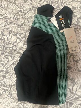 Kerrits Black Riding Tights with Mint Houndstooth Panels